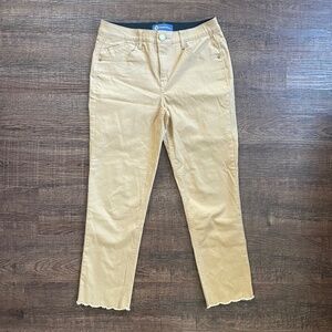Democracy “Ab-Solution” Straight Leg Jeans Khaki Beige Raw Hem Size 6 Mid Rise